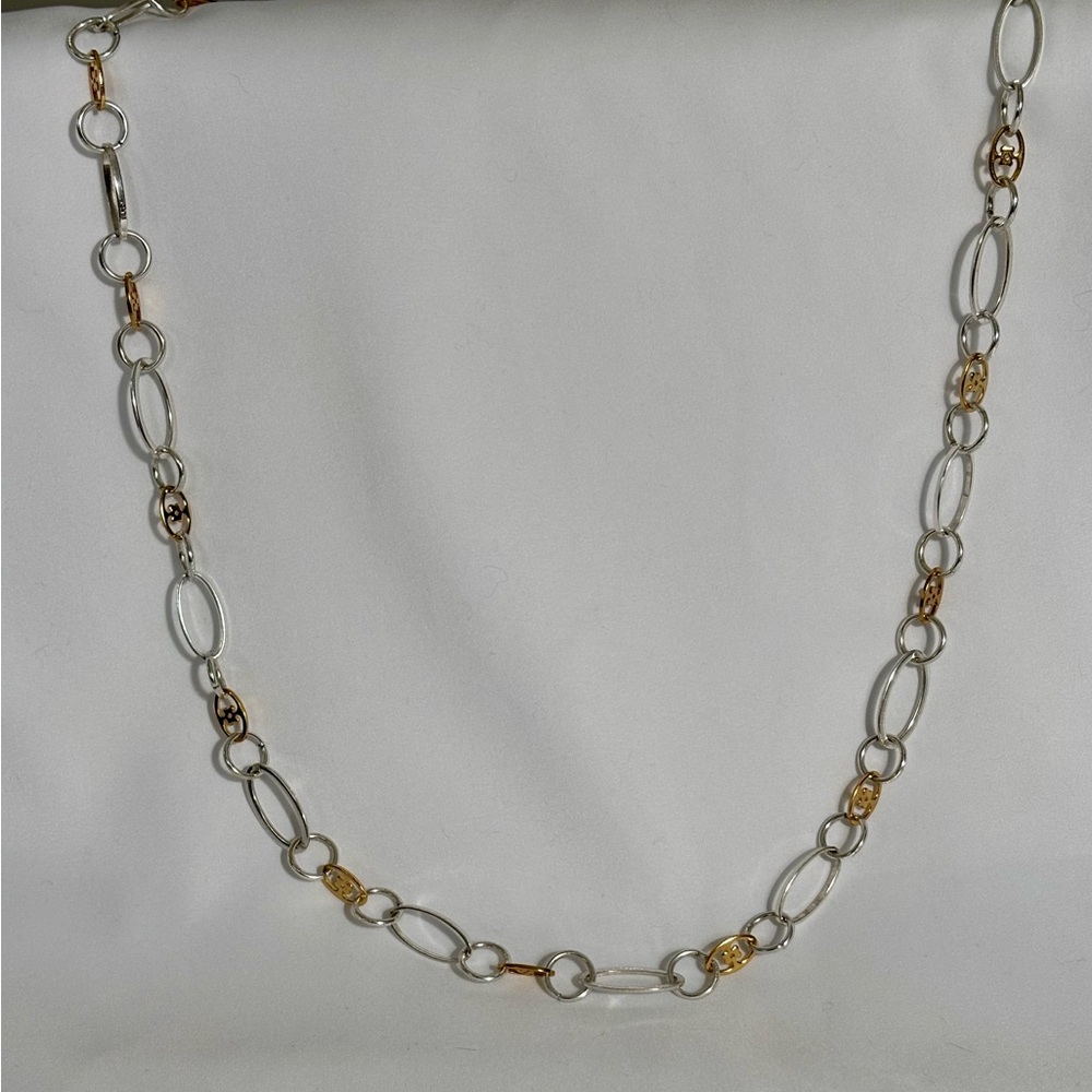 Vintage Brighton Geneva open link oval silver-plate and gold-plate 36” necklace